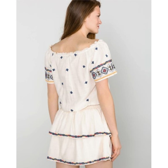 Francesca's Blue Rain Lushi Short Embroidered Off-The-Shoulder Dress Large - Picture 3 of 12